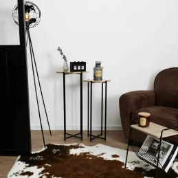 Ensemble de 2 sellettes en métal et bois Loka