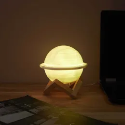 Lampe ronde avec support en bois Saturne