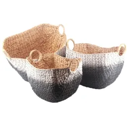 Corbeilles en jacinthe peinte grises et blanches Tie and Die (Lot de 3)