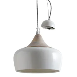 Lampe suspension en métal laqué et bois