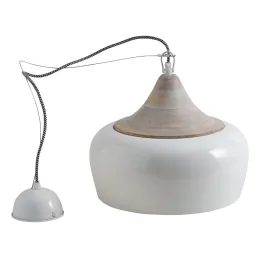 Lampe suspension en métal laqué et bois