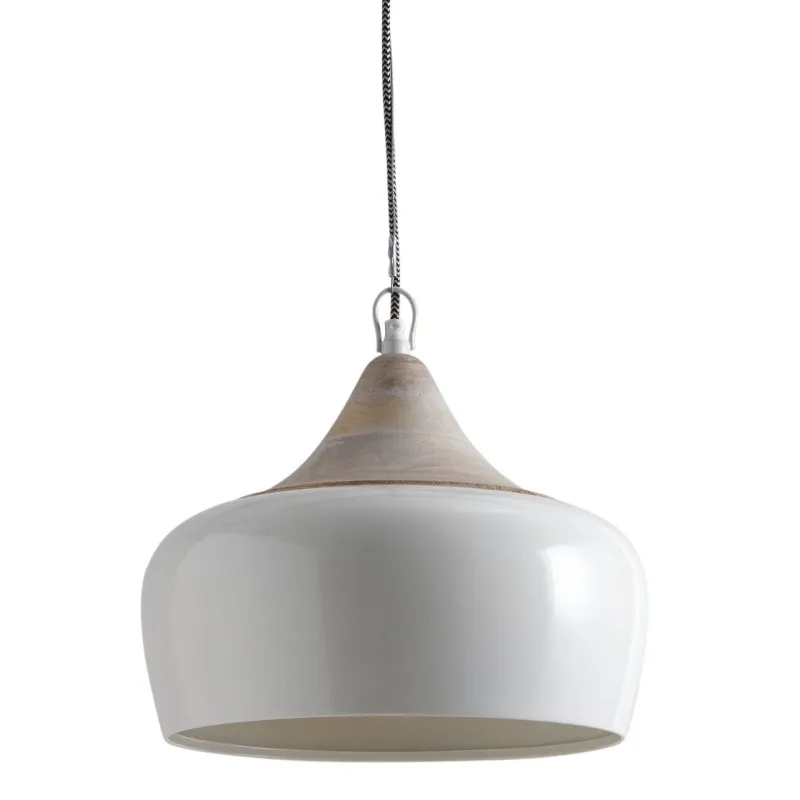 Lampe suspension en métal laqué et bois
