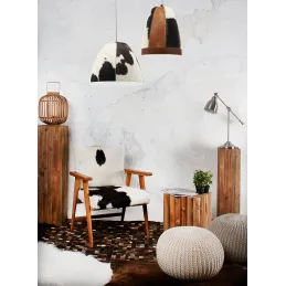 Lampe suspension en peau de vache et métal
