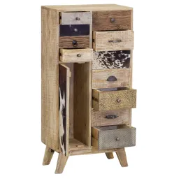 Commode en manguier et peau de vache