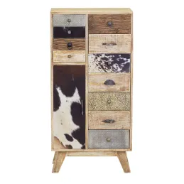 Commode en manguier et peau de vache
