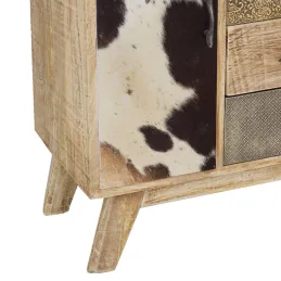Commode en manguier et peau de vache