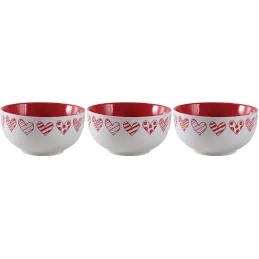 Bol en grès blanc avec coeur rouge (Lot de 3)