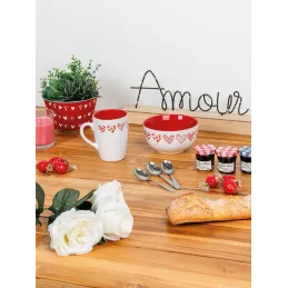 Bol en grès blanc avec coeur rouge (Lot de 3)