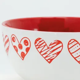 Bol en grès blanc avec coeur rouge (Lot de 3)