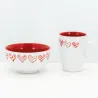 Bol en grès blanc avec coeur rouge (Lot de 3)