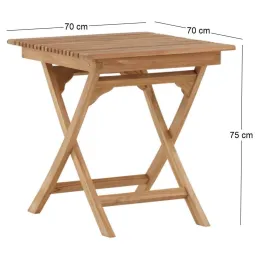Table de jardin pliante carré 70 x 70 cm en teck Ghana
