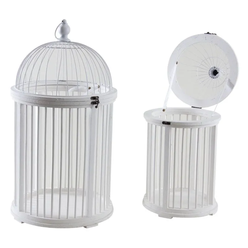 Cages en bois et métal blanches (Lot de 2)