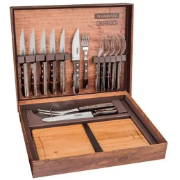 Malette pour barbecue 15 pièces en inox et bois Churrasco