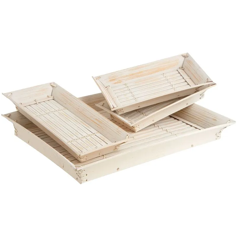 Plateaux rectangulaires en bambou blanchi (lot de 4)