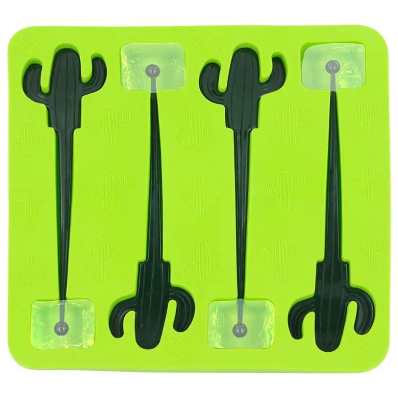 Moule à glaçons avec 4 agitateurs cactus (Lot de 3)