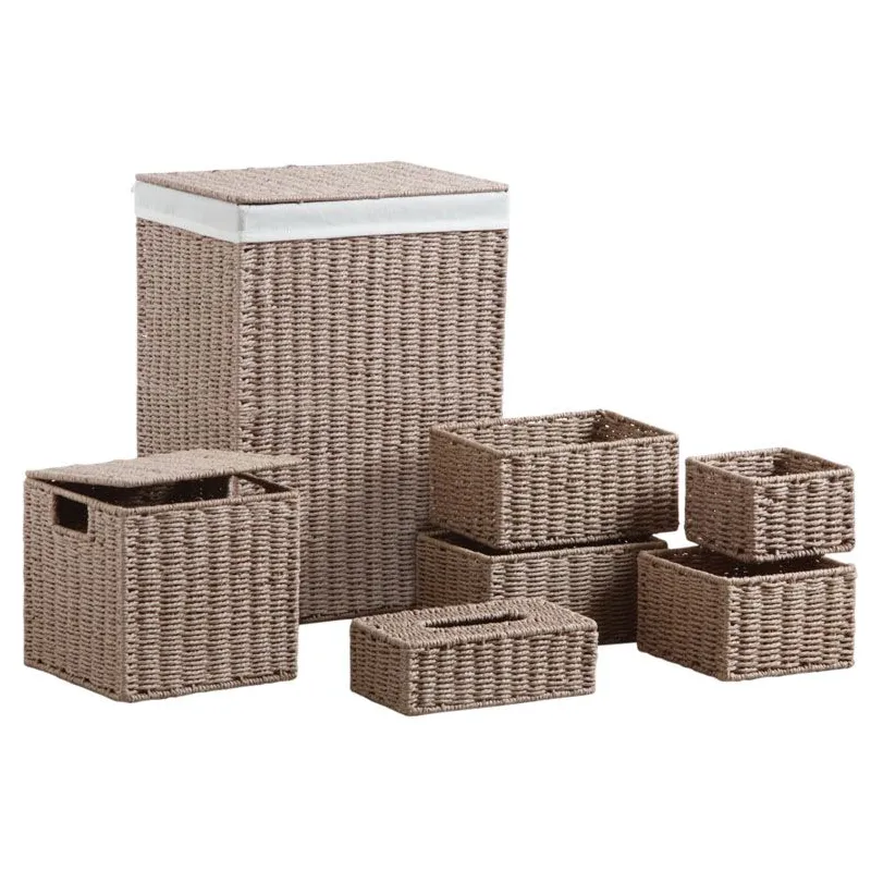 Panier à linge avec corbeilles en papier cordé (Lot de 7)