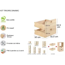 Kit tiroirs en pin massif pour étagères Dinamic