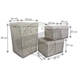 Panier à linge et corbeilles en métal argenté (Lot de 3)