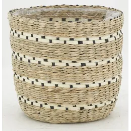Cache-pots en jonc naturel et noir (lot de 3)