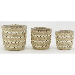Cache-pots en jonc naturel et noir (lot de 3)