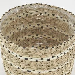 Cache-pots en jonc naturel et noir (lot de 3)