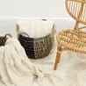 Corbeilles boules en jonc naturel et noir (lot de 3)
