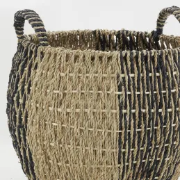 Corbeilles boules en jonc naturel et noir (lot de 3)