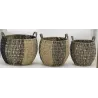 Corbeilles boules en jonc naturel et noir (lot de 3)