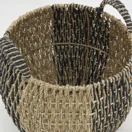 Corbeilles boules en jonc naturel et noir (lot de 3)