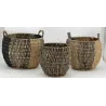 Corbeilles boules en jonc naturel et noir (lot de 3)