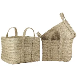 Corbeilles carrées en jonc naturel tressé (lot de 3)