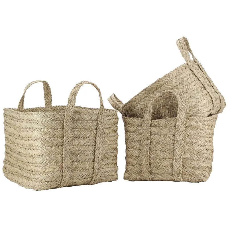 Corbeilles carrées en jonc naturel tressé (lot de 3)