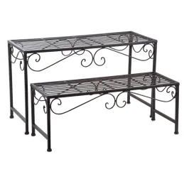 Sellettes porte-plantes en métal vieilli (Lot de 2)