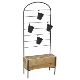 Jardinière en bois avec treillis en métal + 4 seaux