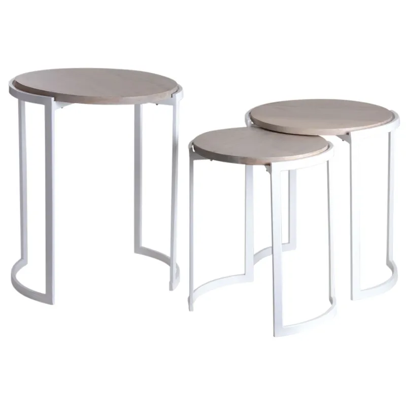 Sellettes rondes en métal et manguier (Lot de 3)