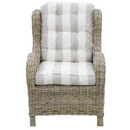 Fauteuil en poellet gris + coussin rayé