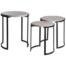 Sellettes rondes en métal et manguier (Lot de 3)