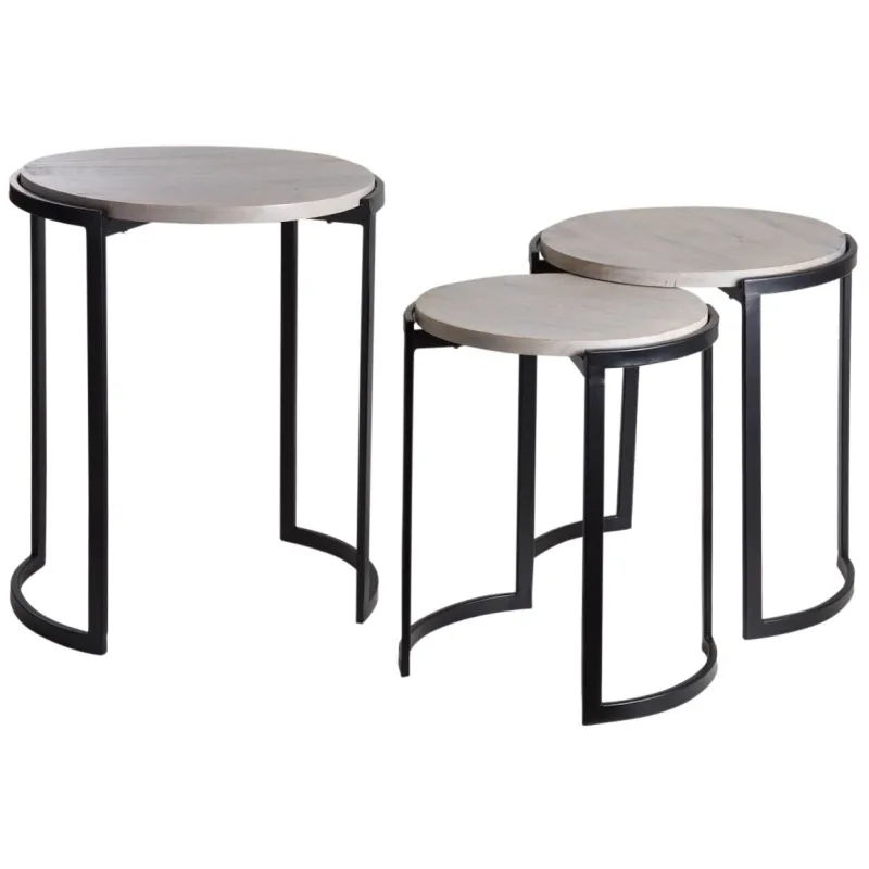 Sellettes rondes en métal et manguier (Lot de 3)
