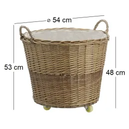 Corbeille à roulettes en osier avec doublure en jute
