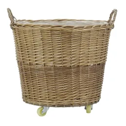 Corbeille à roulettes en osier avec doublure en jute