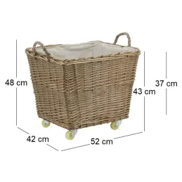 Corbeille à roulettes en osier avec doublure en jute