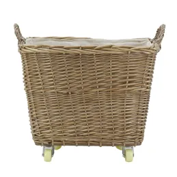 Corbeille à roulettes en osier avec doublure en jute