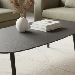Table basse ovale en métal texturé noir