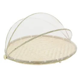 Plateau rond en bambou avec cloche en filet