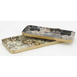 Plateaux rectangulaires en métal Fleurs retro (lot de 2)