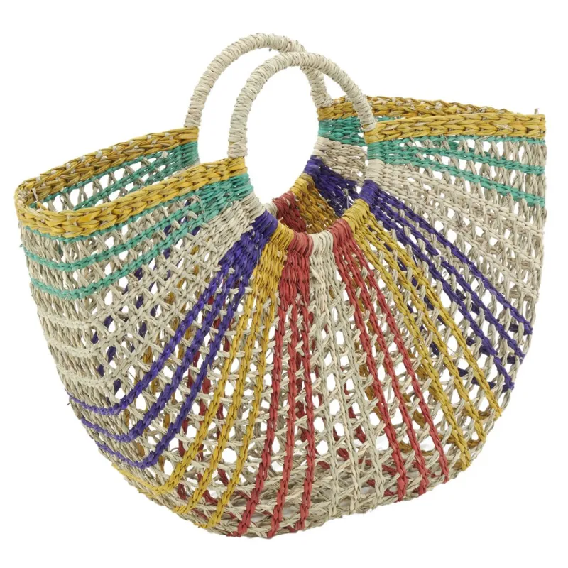 Sac demi-lune en jonc multicolore