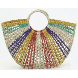 Sac demi-lune en jonc multicolore