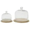 Cloches en verre + plateaux en manguier (lot de 2)