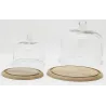 Cloches en verre + plateaux en manguier (lot de 2)