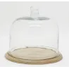 Cloches en verre + plateaux en manguier (lot de 2)